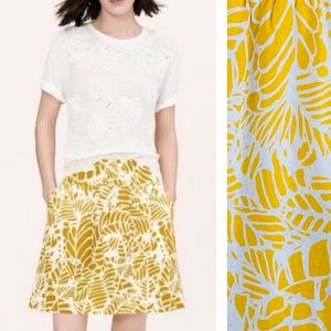 Ann Taylor LOFT Yellow & White Floral Leaf Print Linen Blend Pull On Skirt Sz XS